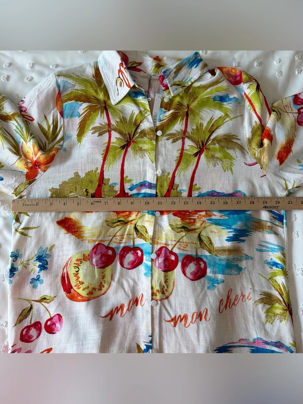 New With Tags Label Of Love Cherry Fruit Palms Linen Blend Shirt Dress Women’s M